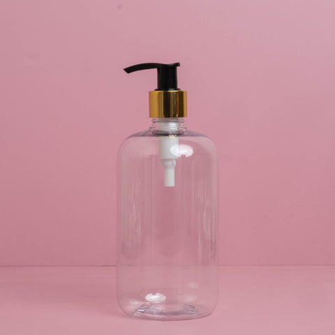 500Ml Short Pet Bottle With Old Gold Black Lotion Pump