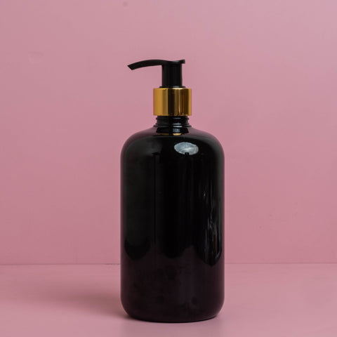 500Ml Short Pet Bottle With Old Gold Black Lotion Pump