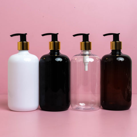 250Ml Short Pet Bottle With Old Gold Black Lotion Pump