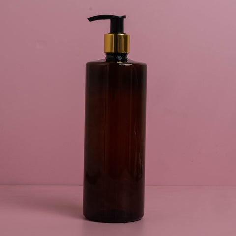 500Ml Tall Pet Bottle With Old Gold Black Lotion Pump