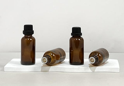 30Ml Glass Bottle With Black Tamper Proof Cap + Insert (Round)