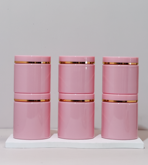 250g Pink Tall Pet Jar with Pink Lid + Gold Strip
