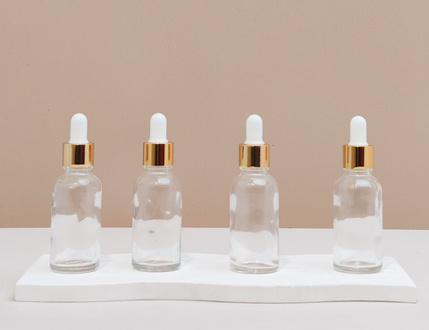 30Ml Glass Bottle With Gold White Dropper (Round)