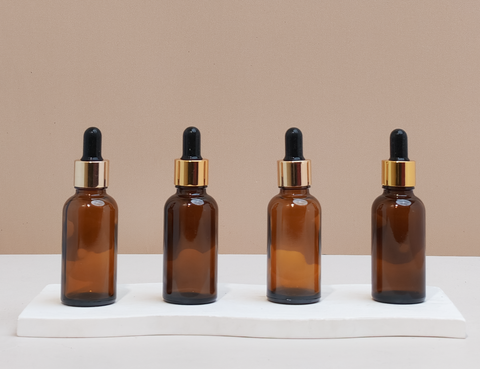 30Ml Glass Bottle With Gold Black Dropper (Round)
