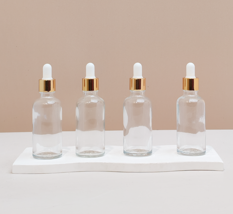 50Ml Glass Bottle With Gold White Dropper (Round)