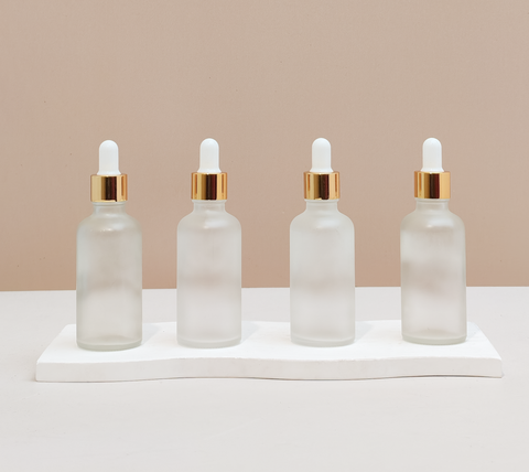 50Ml Glass Bottle With Gold White Dropper (Round)