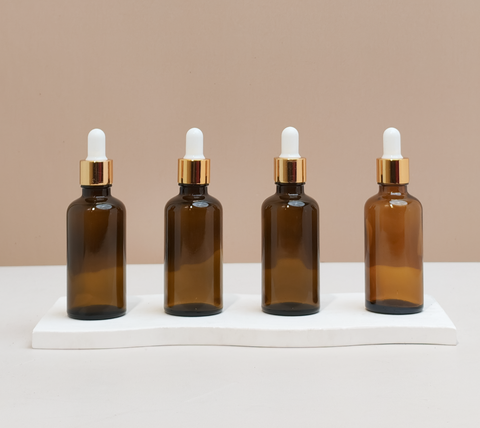 50Ml Glass Bottle With Gold White Dropper (Round)