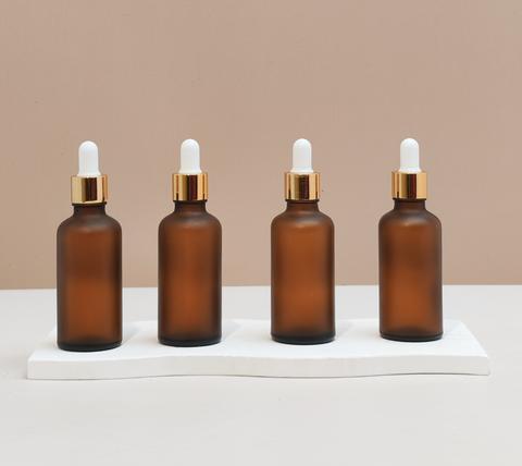50Ml Glass Bottle With Gold White Dropper (Round)