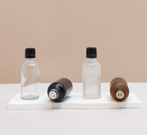 50Ml Glass Bottle With Black Smooth Tamper Proof Cap + Insert (Round)