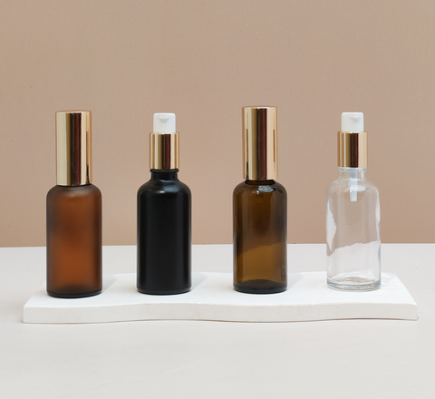 50Ml Glass Bottle With Gold Treatment Pump (Round)