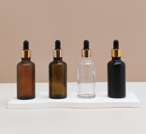 50Ml Glass Bottle With Gold Black Dropper (Round)