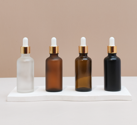 50Ml Glass Bottle With Gold White Dropper (Round)