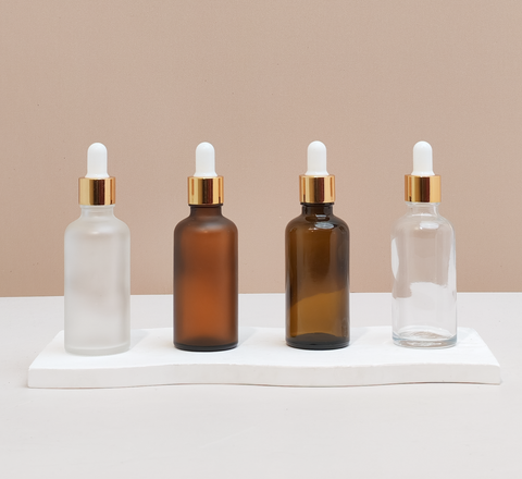 50Ml Glass Bottle With Gold White Dropper (Round)
