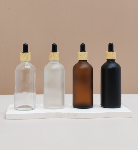 100ml Glass Bottle with Bamboo Black Dropper