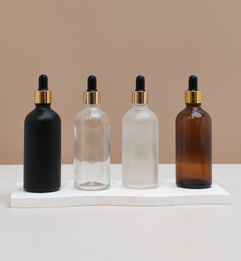 100Ml Glass Bottle With Gold Black Dropper (Round)