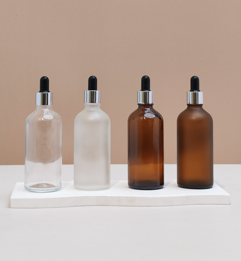 100Ml Glass Bottle With Silver Black Dropper (Round)