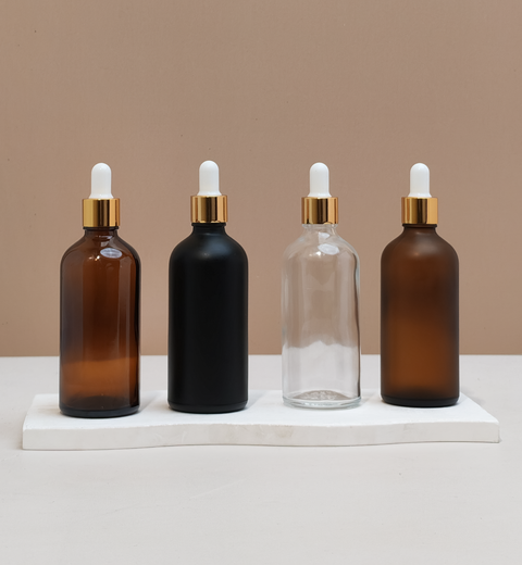 100Ml Glass Bottle With Gold White Dropper (Round)