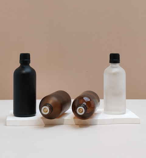 100Ml Glass Bottle With Black Smooth Tamper Proof Cap + Insert (Round)