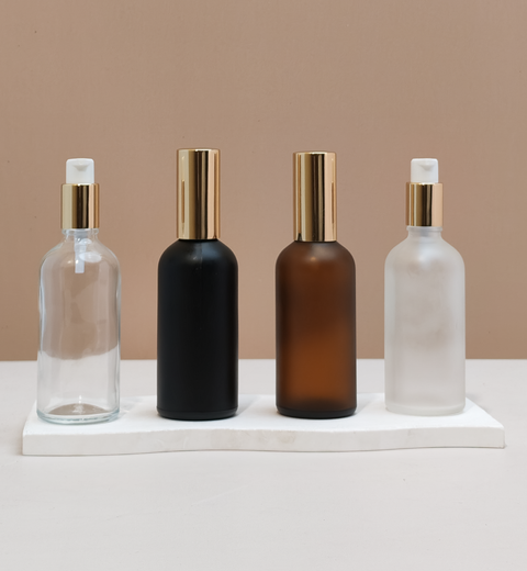 100ml Glass Bottles with Gold Treatment Pump