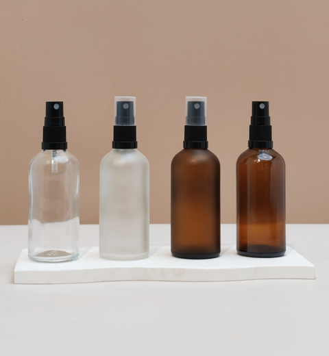100Ml Glass Bottle With Black Mist Sprayer (Round)