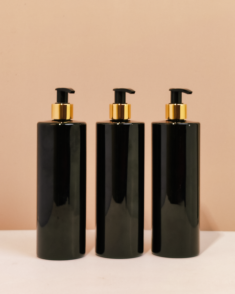 500Ml Tall Pet Bottle With Old Gold Black Lotion Pump