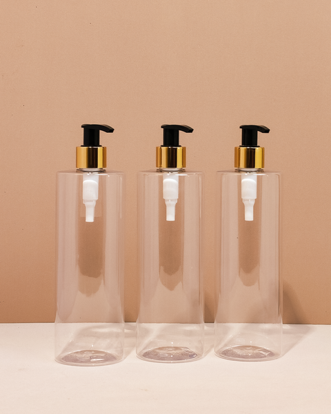 500Ml Tall Pet Bottle With Old Gold Black Lotion Pump
