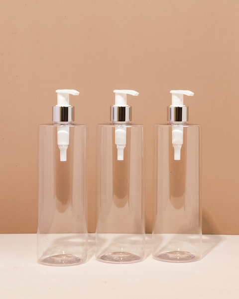 500Ml Tall Pet Bottle With Silver White Lotion Pump