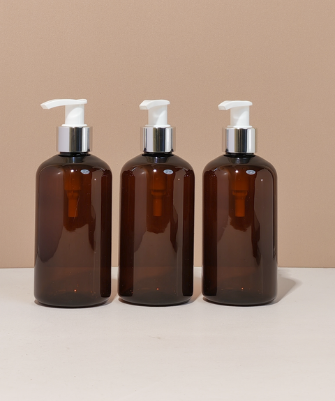 250Ml Short Pet Bottle With Silver White Lotion Pump