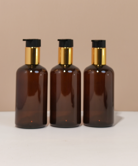 250Ml Short Pet Bottle With New Gold Black Lotion Pump