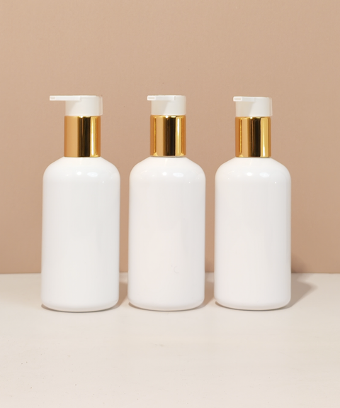 250Ml Short Pet Bottle With New Gold White Lotion Pump