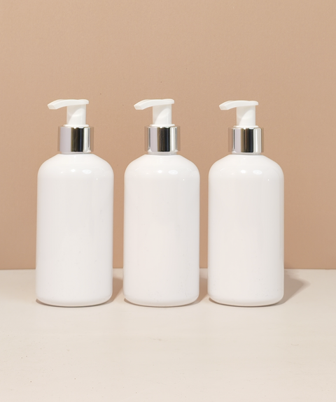 250Ml Short Pet Bottle With Silver White Lotion Pump