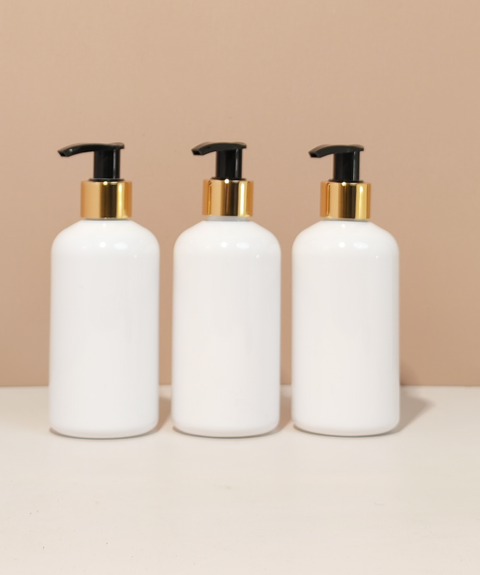 250Ml Short Pet Bottle With Old Gold Black Lotion Pump