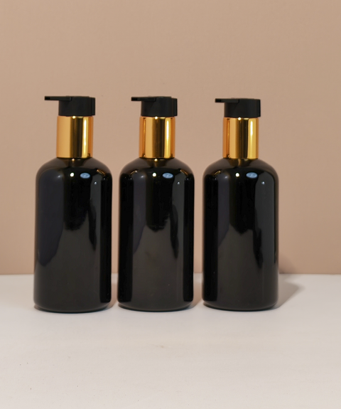 250Ml Short Pet Bottle With New Gold Black Lotion Pump