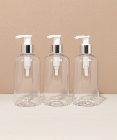 250Ml Short Pet Bottle With Silver White Lotion Pump