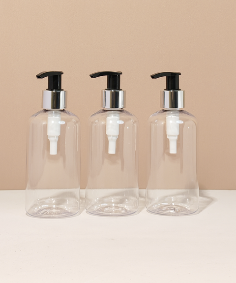 250Ml Short Pet Bottle With Silver Black Lotion Pump