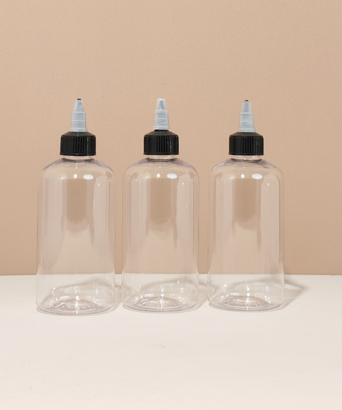 250Ml Short Pet Bottle With Black Applicator With Clear Top