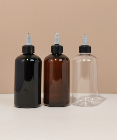 250Ml Short Pet Bottle With Black Applicator With Clear Top