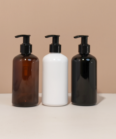 250Ml Short Pet Bottle With Old Black Lotion Pump