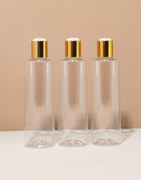 250Ml Tall Pet Bottle With Gold Press Cap