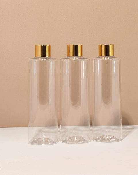 250Ml Tall Pet Bottle With Gold Shinny Screw Caps