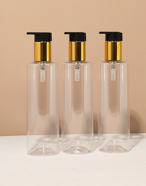 250Ml Tall Pet Bottle With New Gold Black Lotion Pump