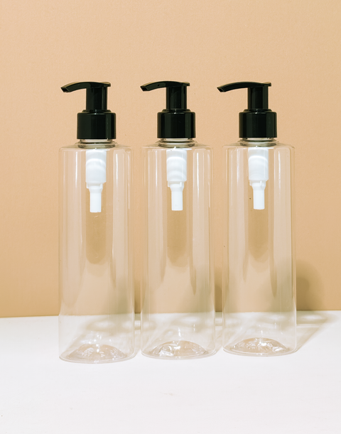 250Ml Tall Pet Bottle With Old Black Lotion Pump