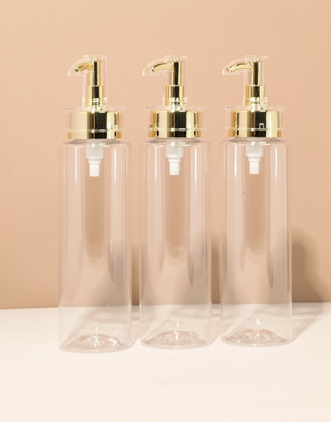 250ml Tall Pet Bottle with Gold Electroplated Pump
