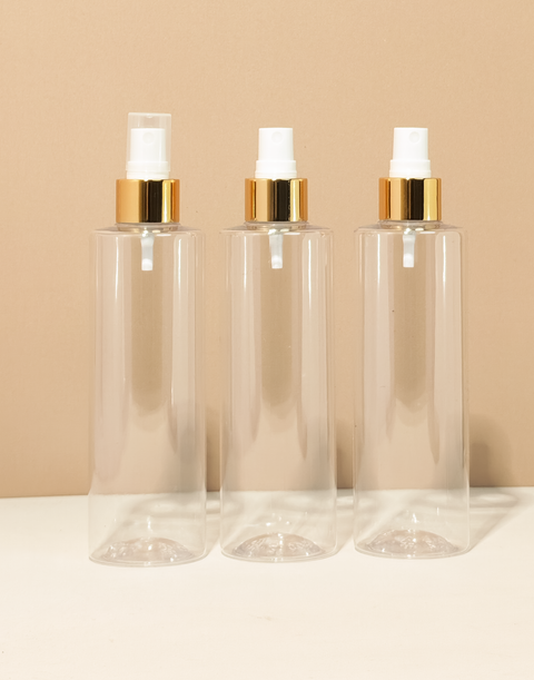 250Ml Tall Pet Bottle With Gold Mist Spray