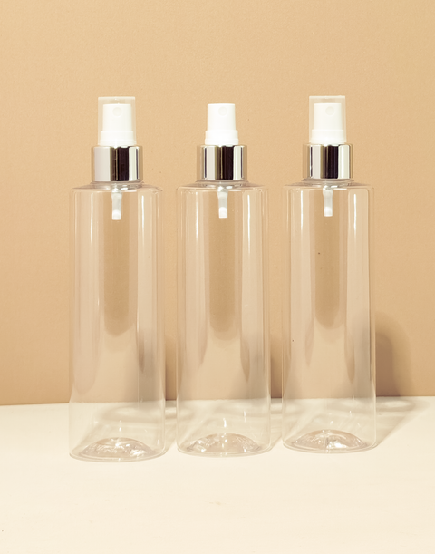 250Ml Tall Pet Bottle With Silver Mist Spray