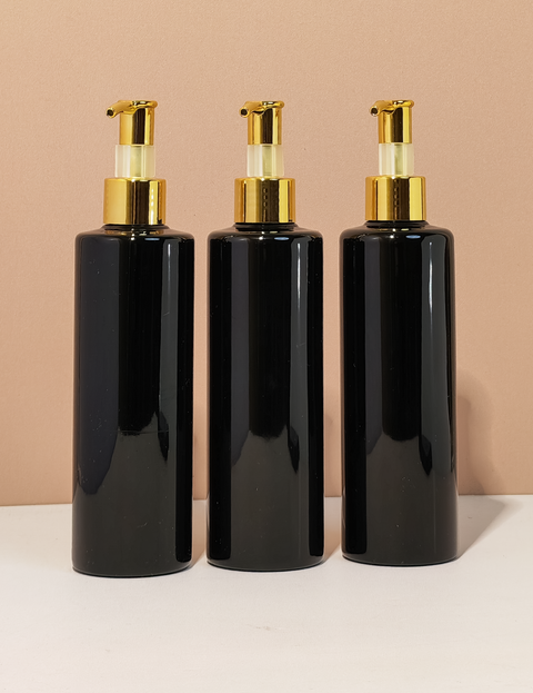 250Ml Tall Pet Bottle With All Gold Lotion Pump