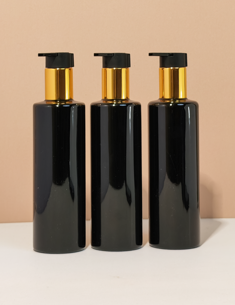 250Ml Tall Pet Bottle With New Gold Black Lotion Pump
