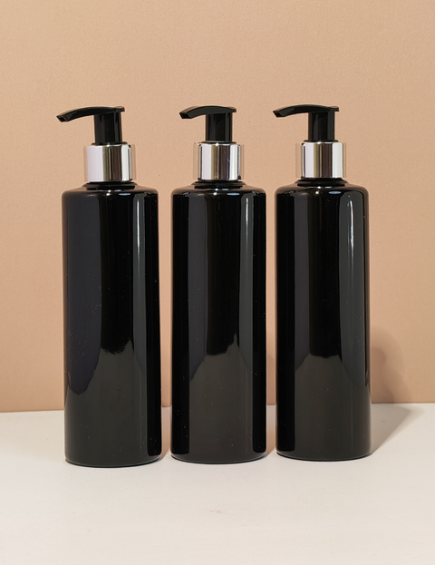 250Ml Tall Pet Bottle With Silver Black Lotion Pump