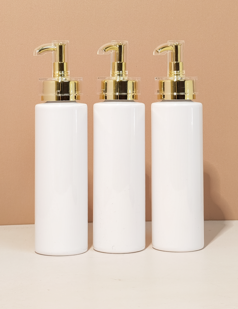 250ml Tall Pet Bottle with Gold Electroplated Pump