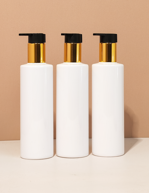 250Ml Tall Pet Bottle With New Gold Black Lotion Pump